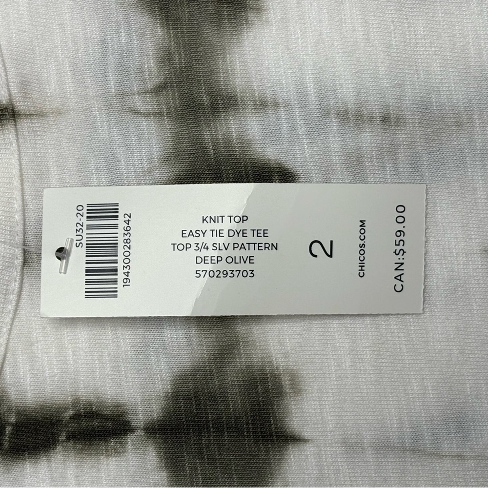 NWT Chicos Olive Green Tie Dye Easy Tunic Tee • L • Cotton Modal • 3/4 Sleeve - Picture 8 of 8